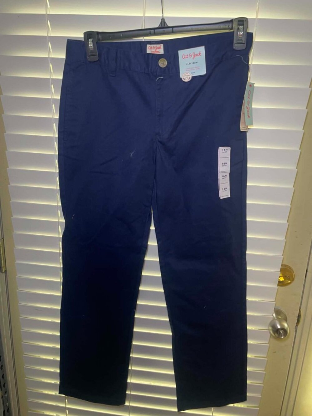 Brand New Boys' Cat & Jack Flat Front Pants, Blue, 16 Husky.